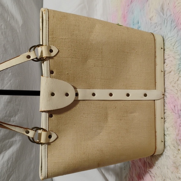 RARE! Gift Horse Enid Collins 1960's Multicolor Stone Decor Wood Bottom Bag - Picture 3 of 17